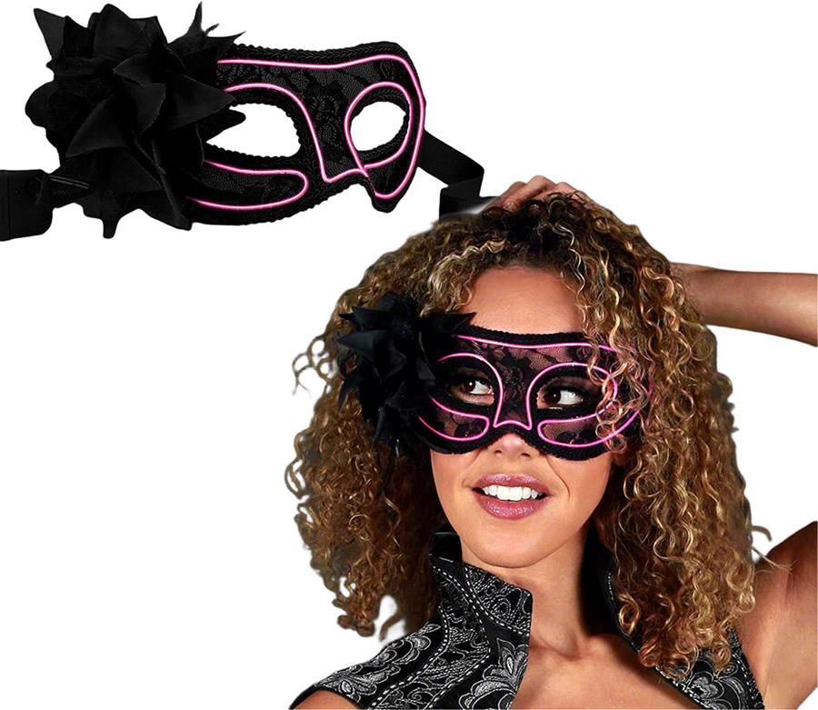 Pink Electro Luminescent Wire Black Lace Party Mask All Products 4