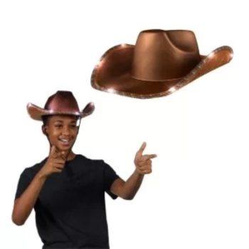 Light Up Shiny Satin Metallic Space Cowboy Hat Brown All Products 2
