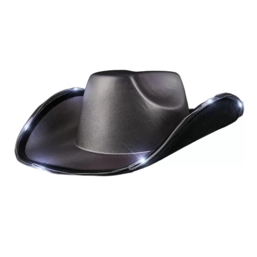 Light Up Shiny Satin Metallic Space Cowboy Hat Dark Silver All Products