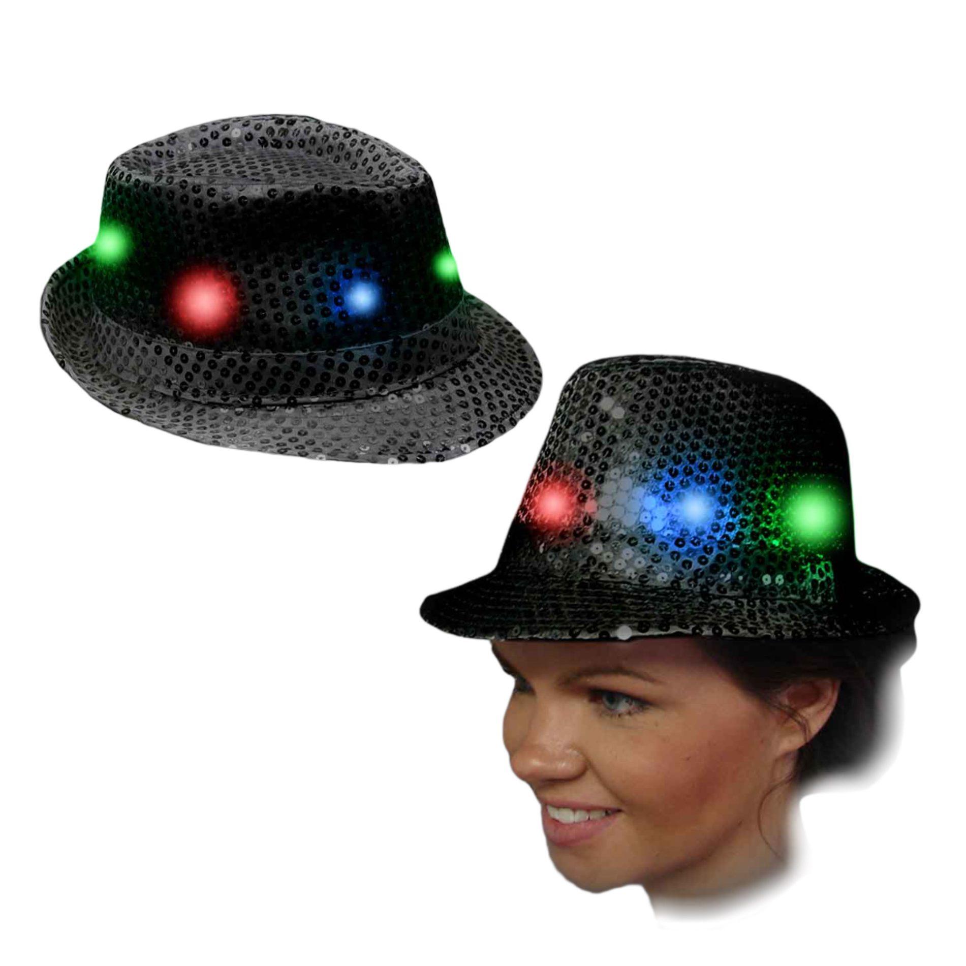 Light Up Flashing Black Sequins Fedora with Multicolor LEDs All Products 4