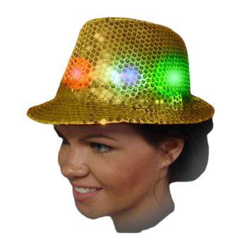 Light Up Flashing Gold Sequins Fedora with Multicolor LEDs All Products