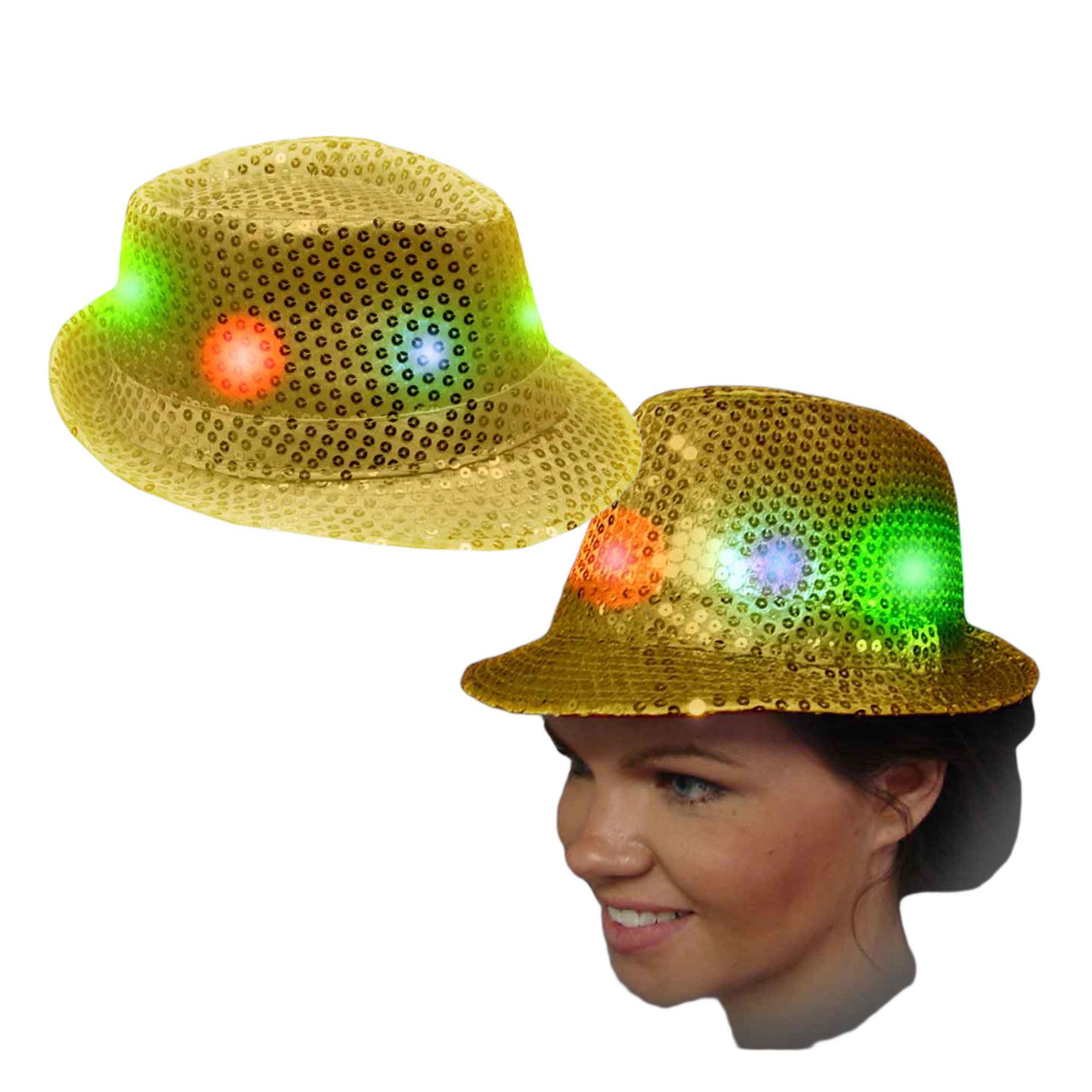 Light Up Flashing Gold Sequins Fedora with Multicolor LEDs All Products 4