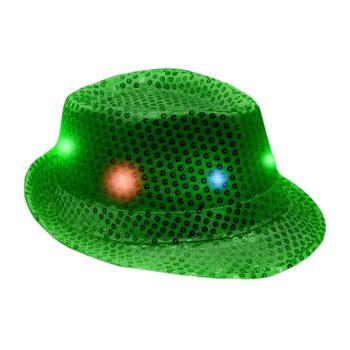 Light Up Flashing Green Sequins Fedora with Multicolor LEDs All Products