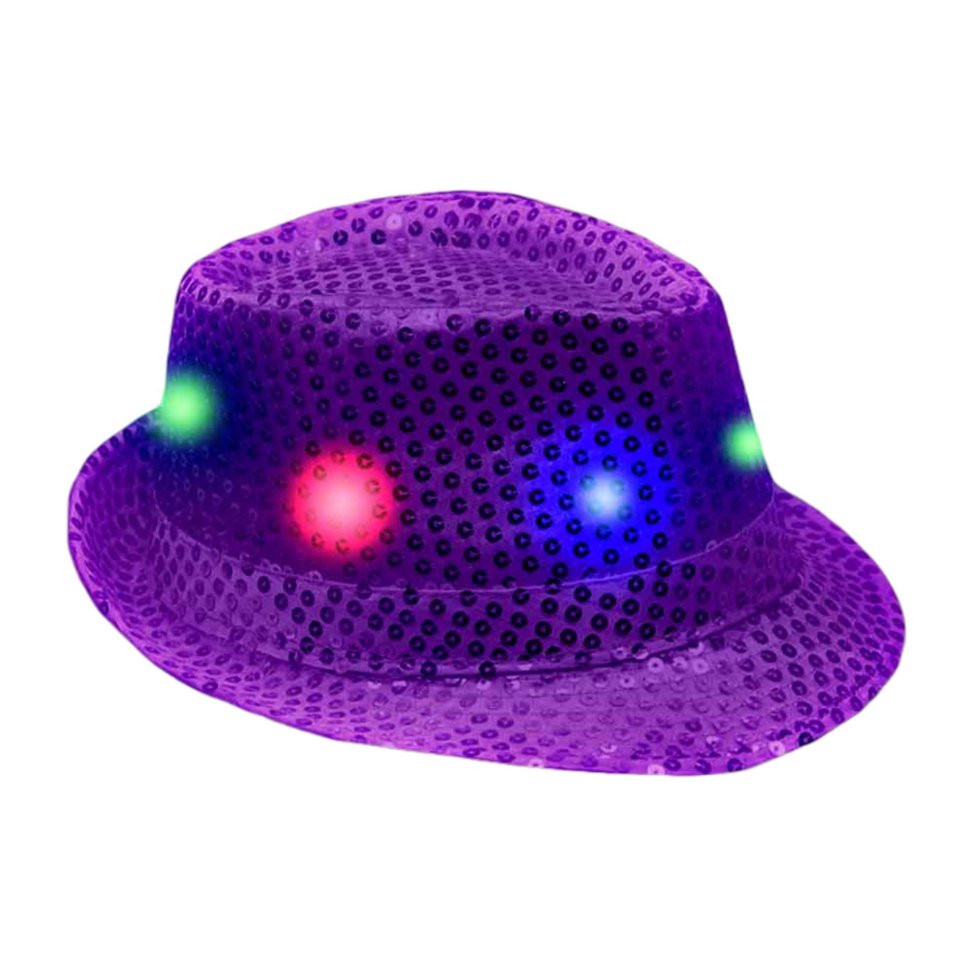 Light Up Flashing Purple Sequins Fedora with Multicolor LEDs Colors 2 Red 2 Green 2 Blue All Products 5
