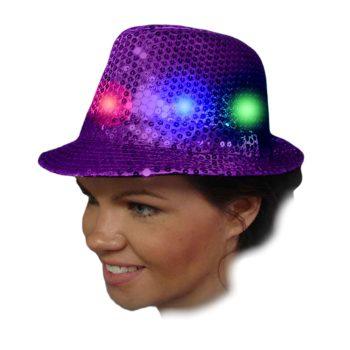 Light Up Flashing Purple Sequins Fedora with Multicolor LEDs Colors 2 Red 2 Green 2 Blue All Products