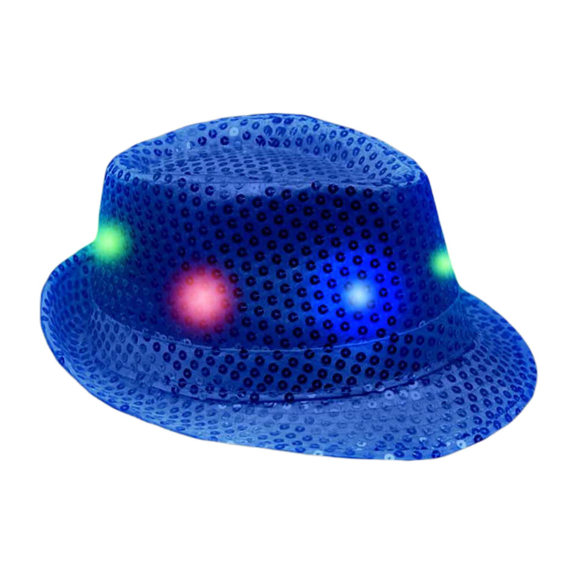 Light Up Flashing Royal Blue Sequins Fedora with Multicolor LEDs All Products 5