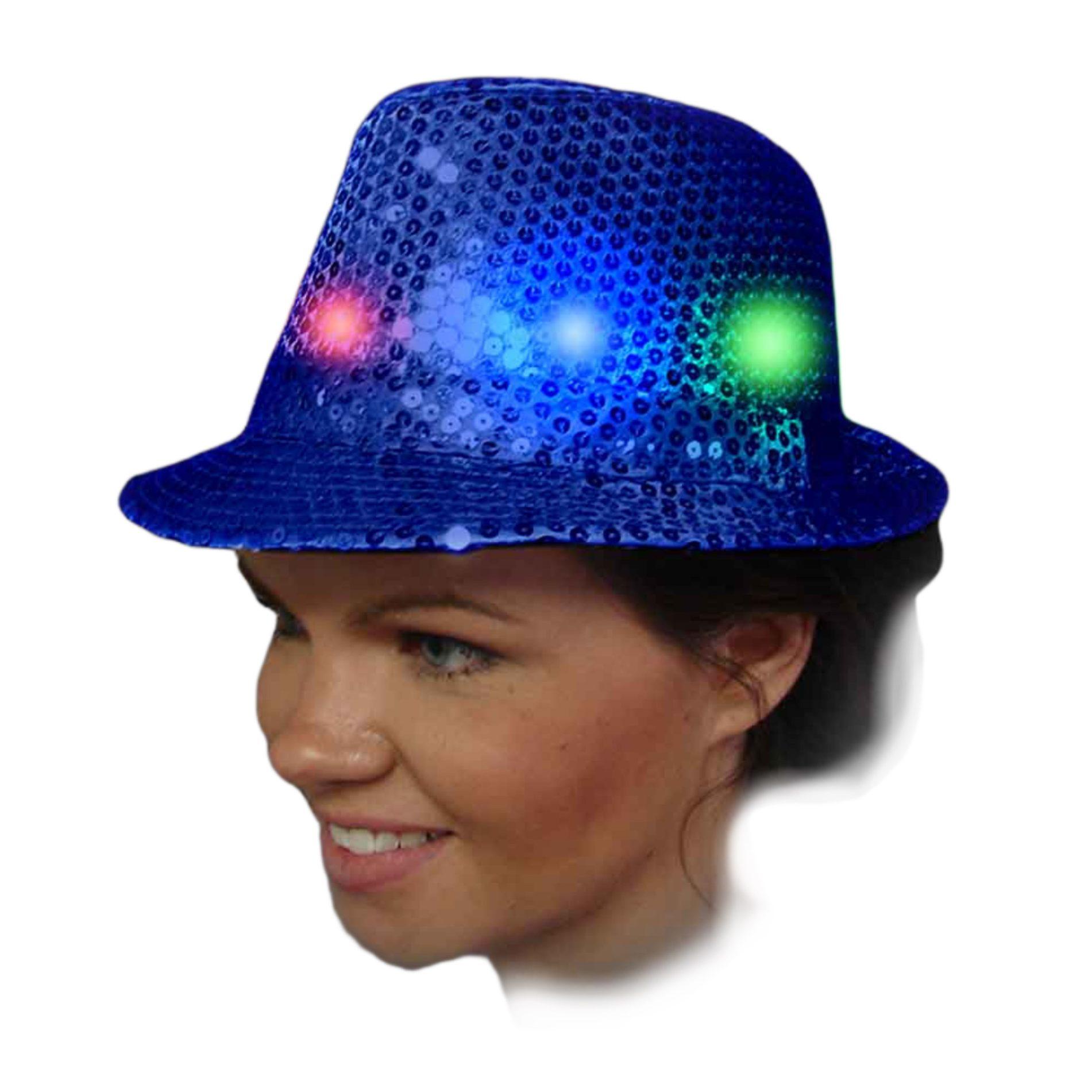 Light Up Flashing Royal Blue Sequins Fedora with Multicolor LEDs All Products 3