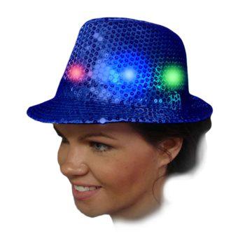 Light Up Flashing Royal Blue Sequins Fedora with Multicolor LEDs All Products