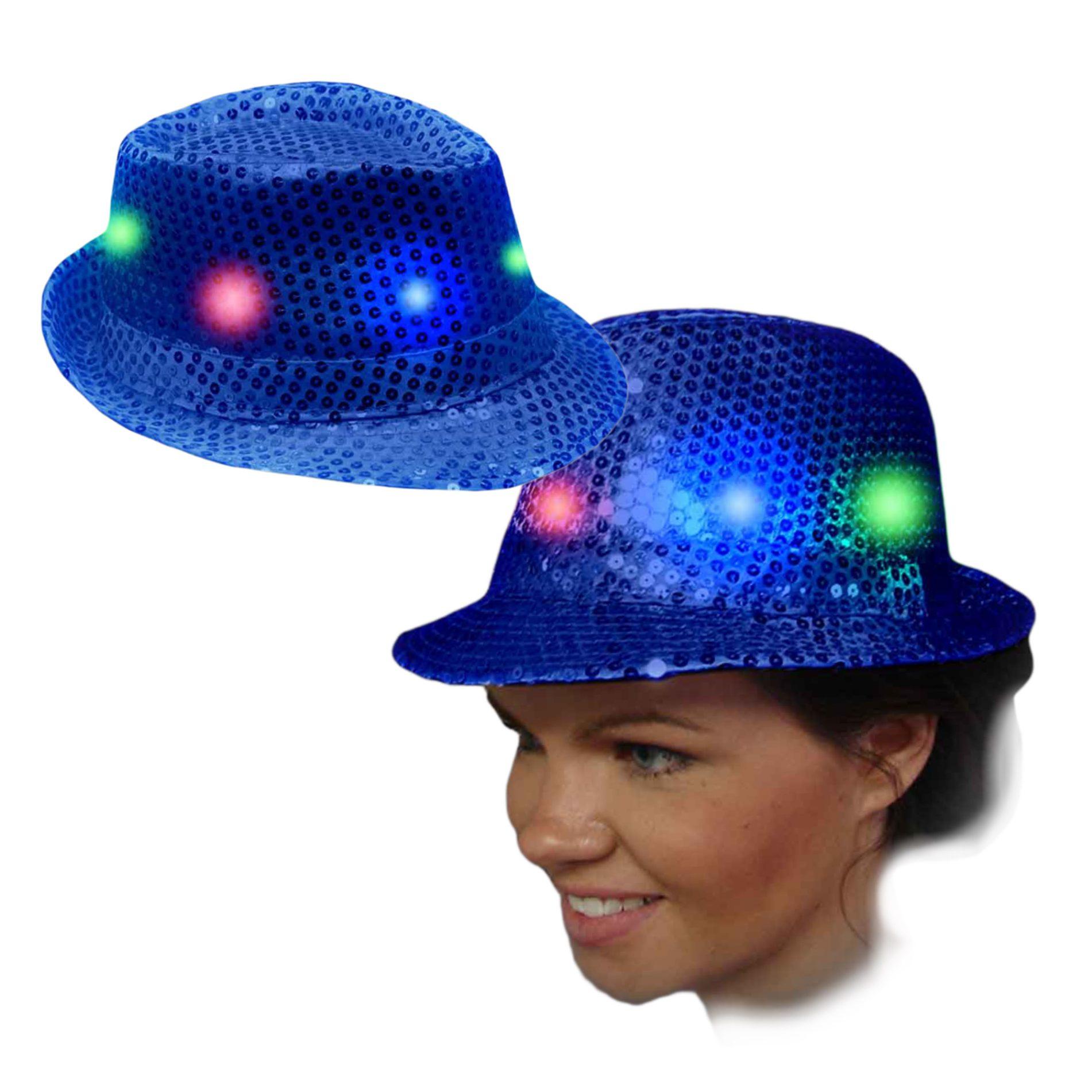 Light Up Flashing Royal Blue Sequins Fedora with Multicolor LEDs All Products 4