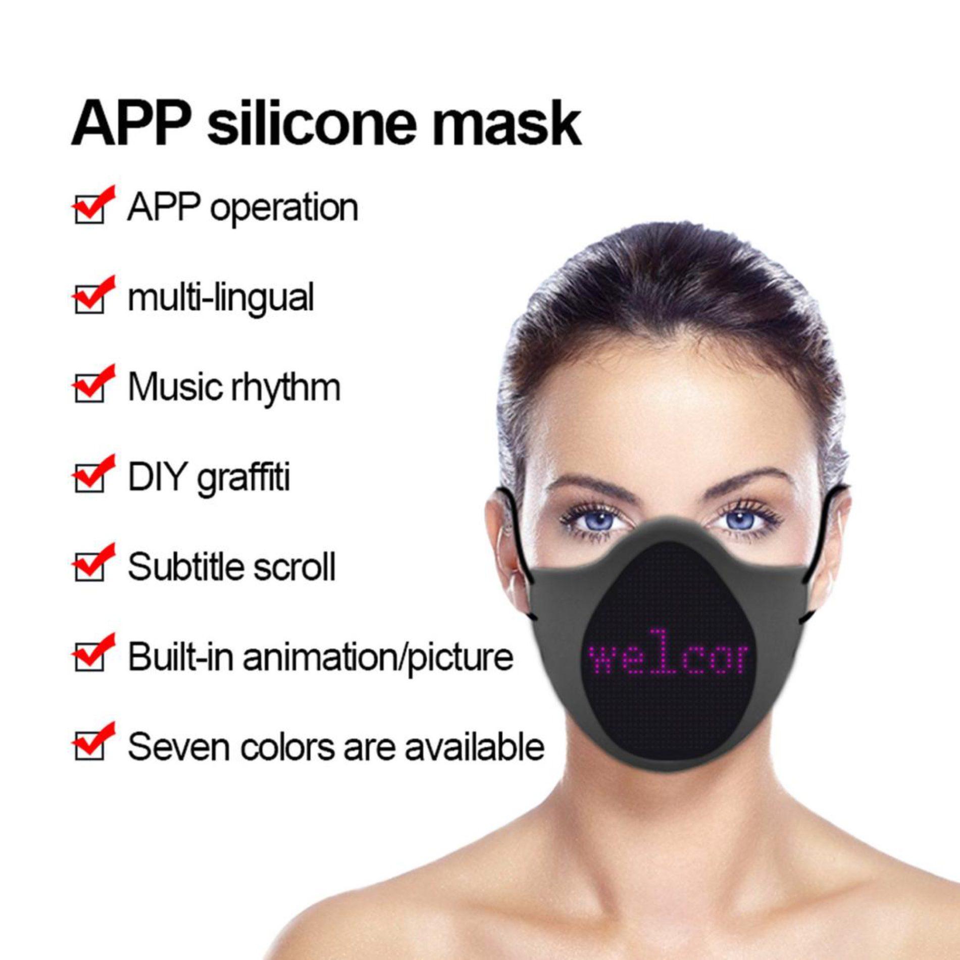 App Controlled Programmable LED Screen Bluetooth Multi-Language Mask USB Charging Black Silicone All Products 8