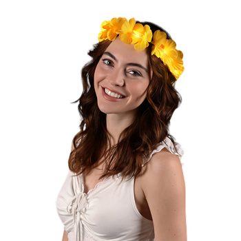 Island Girl Tropical Flower Crown Lei Headband Yellow for Mardi Gras Clubs, Concerts, Festivals, Disco
