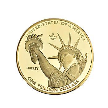 One Trillion Dollar Statue of Liberty Tribute Gold Plated Coin 24K Gold and Silver Plated Replica Bills