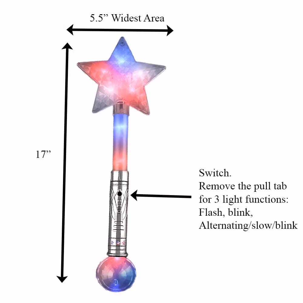 Light Up Super Star Jumbo Wand 2 Inch Glow Sticks 6