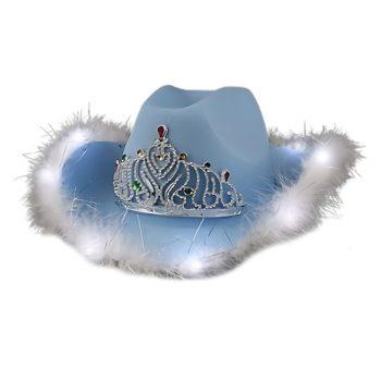 Royal Rodeo LED Velvet Pastel Blue Cowgirl Hat with Feather Brim and Tiara All Products