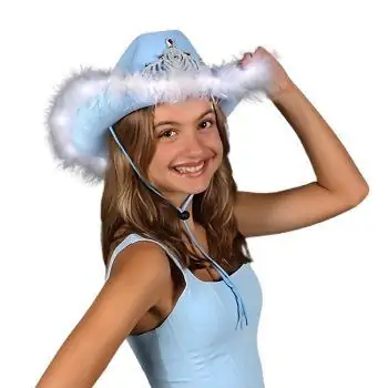 Royal Rodeo LED Velvet Pastel Blue Cowgirl Hat with Feather Brim and Tiara All Products 3