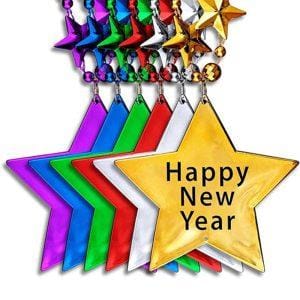 Unlit Assorted Metallic Happy New Year Star Beads Necklace Pack of 12 Unlit Assorted Metallic Happy New Year Star Beads Necklace Pack of 12