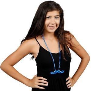 Funky Mustache Beaded Necklace Blue Pack of 12 All Products