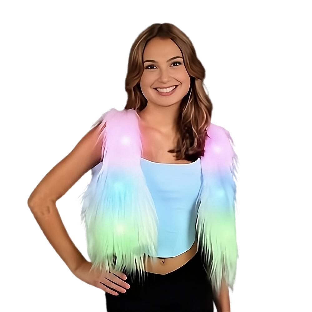 Light Up Faux Fur Go Go Multicolor Vest Small All Products