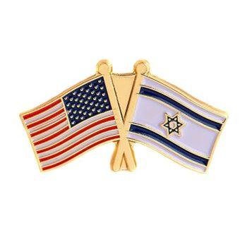 Unlit United States of America and Israel Flags Patriotic Enamel Body Lapel Pin 4th of July