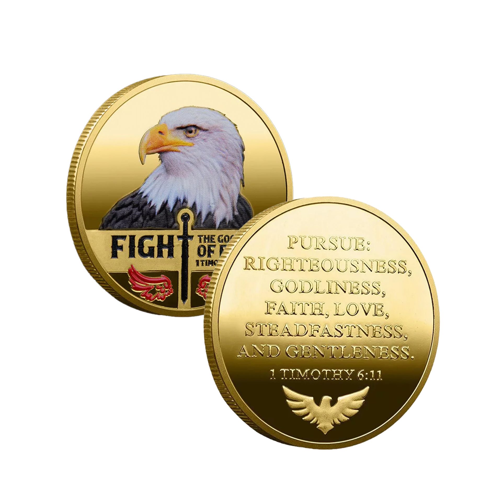 Fight the Good Fight of Faith 1 Timothy 6:12 Christian Gold Plated Coin All Products 6