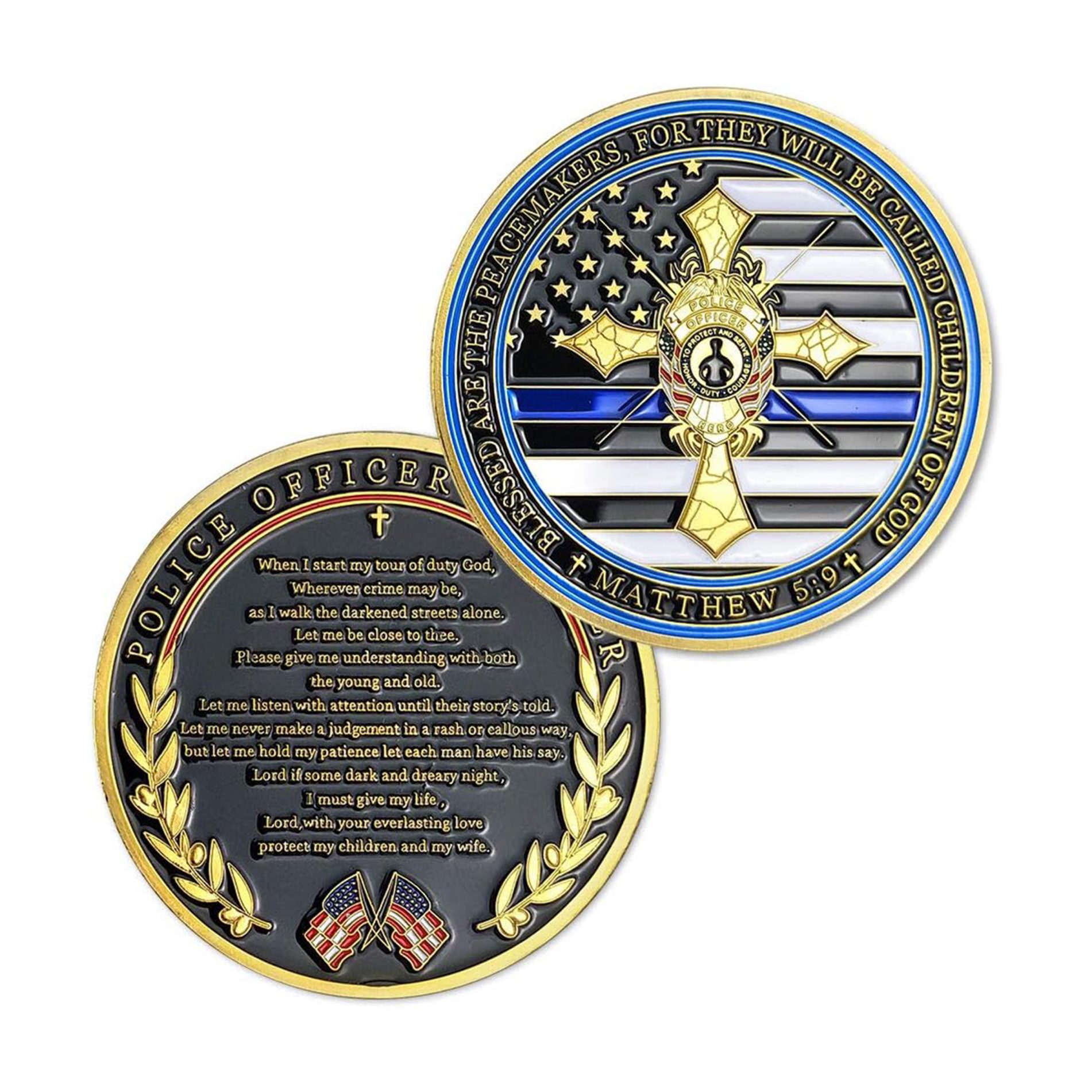 Police Officer Prayer Law Enforcement Thin Blue Line Gold Plated Coin All Products 6