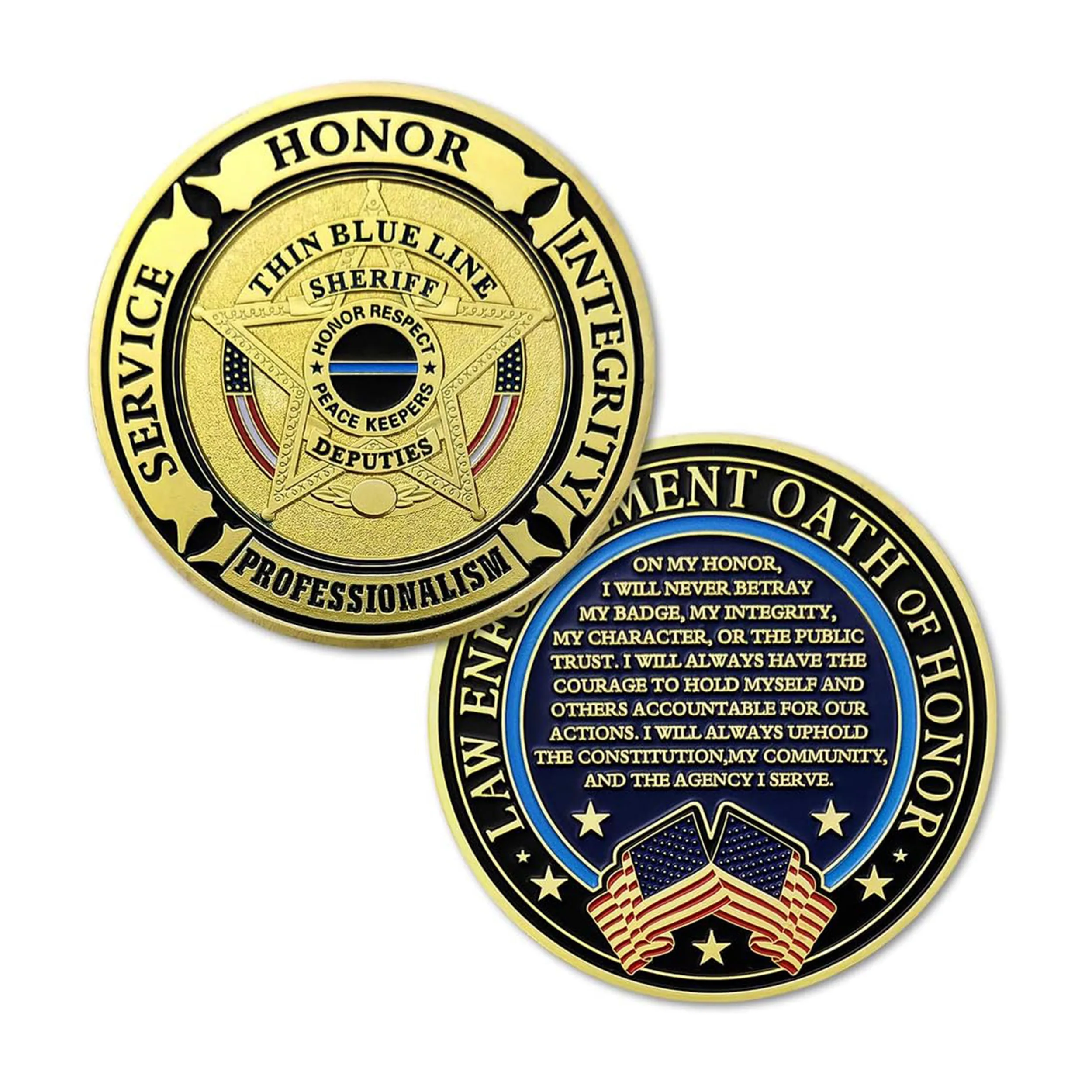 Sheriff Thin Blue Line Law Enforcement Prayer Police Challenge Gold Plated Coin All Products 4