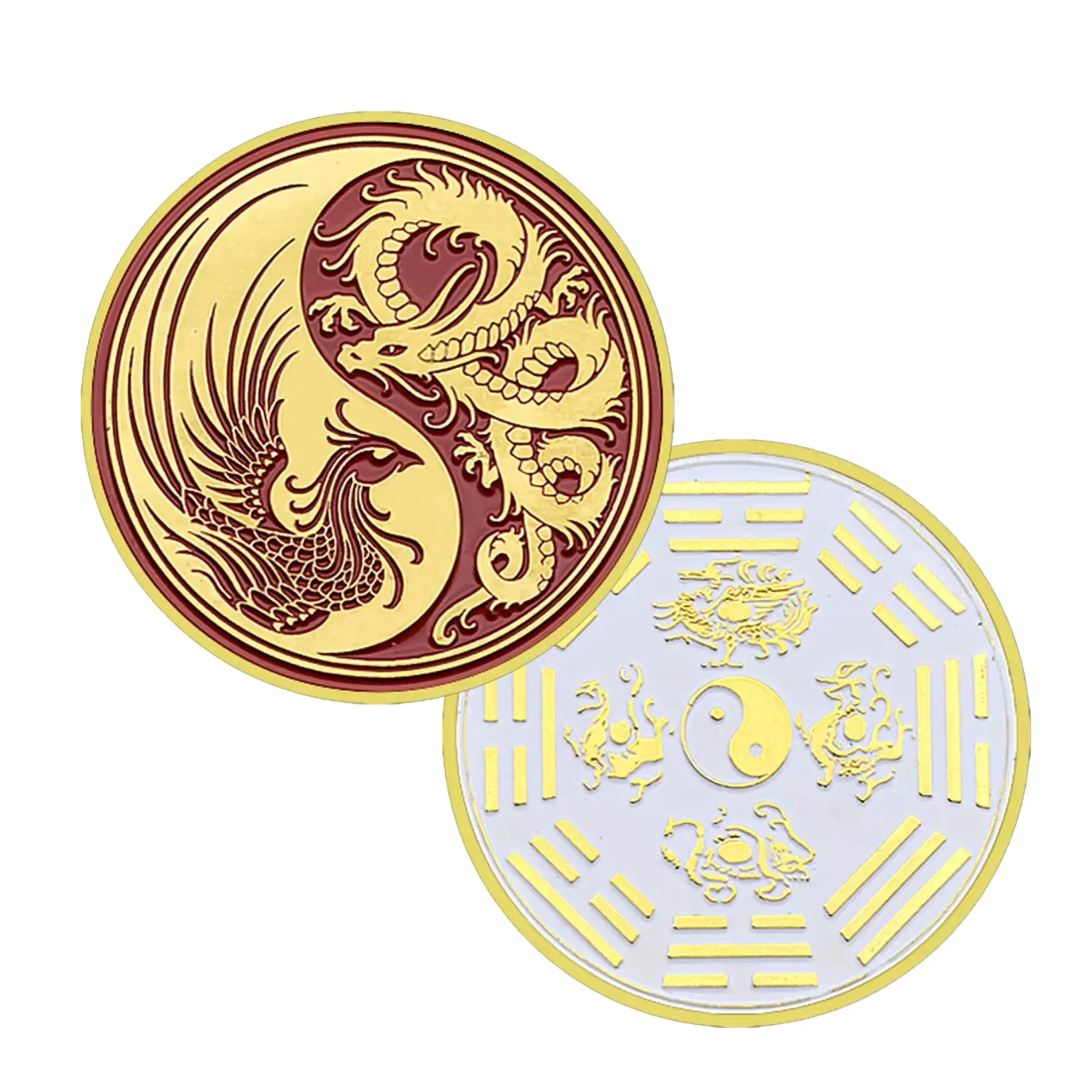 Dragon and Phoenix Chinese Tai Ji Feng Shui Commemorative Gold Plated Coin All Products 6