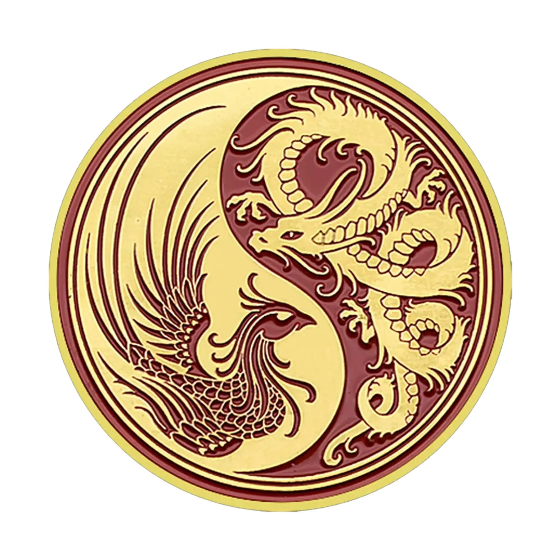 Dragon and Phoenix Chinese Tai Ji Feng Shui Commemorative Gold Plated Coin All Products 3