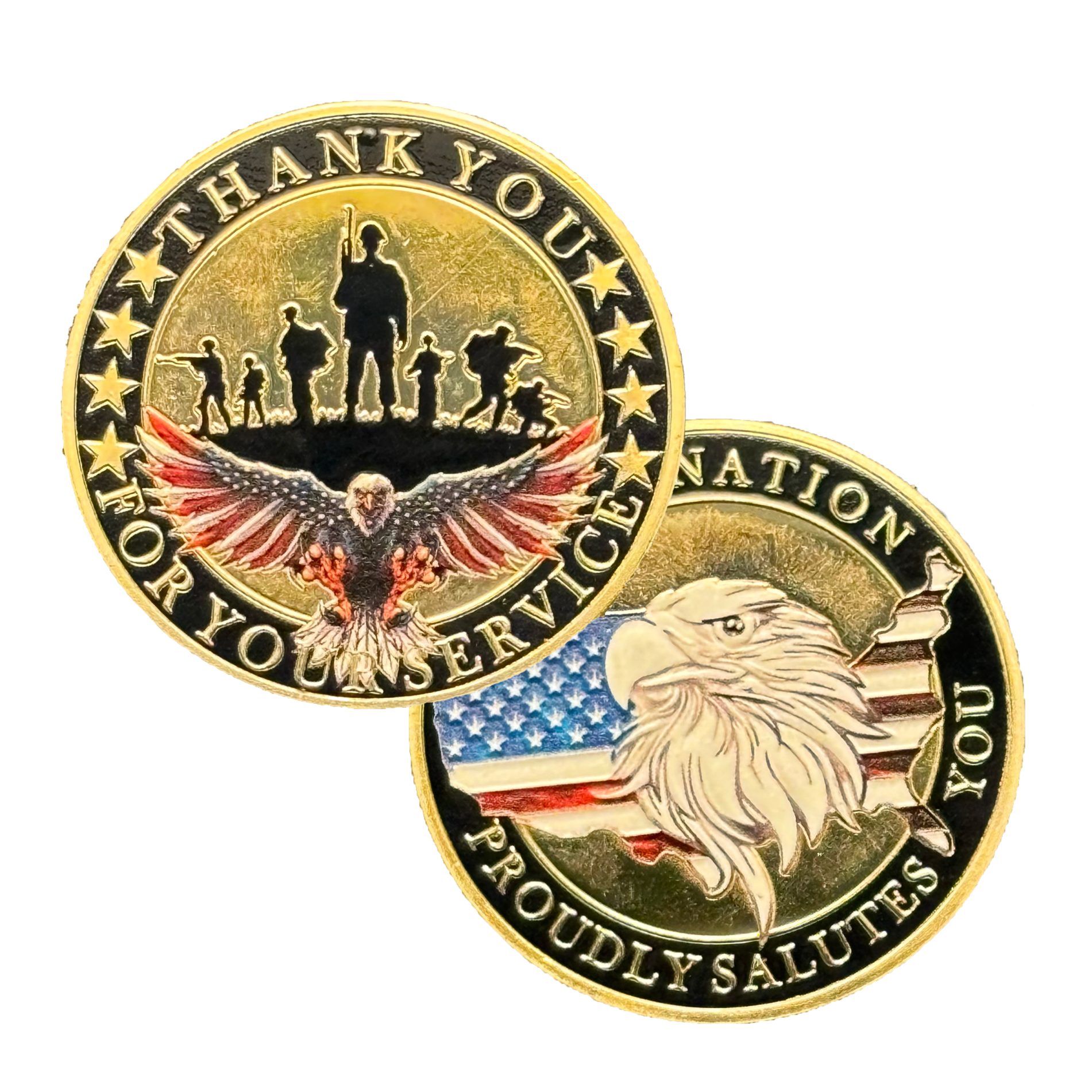 Military Veterans Thank You Commemorative Challenge Gold Coin with Eagle and Flag Design All Products 6