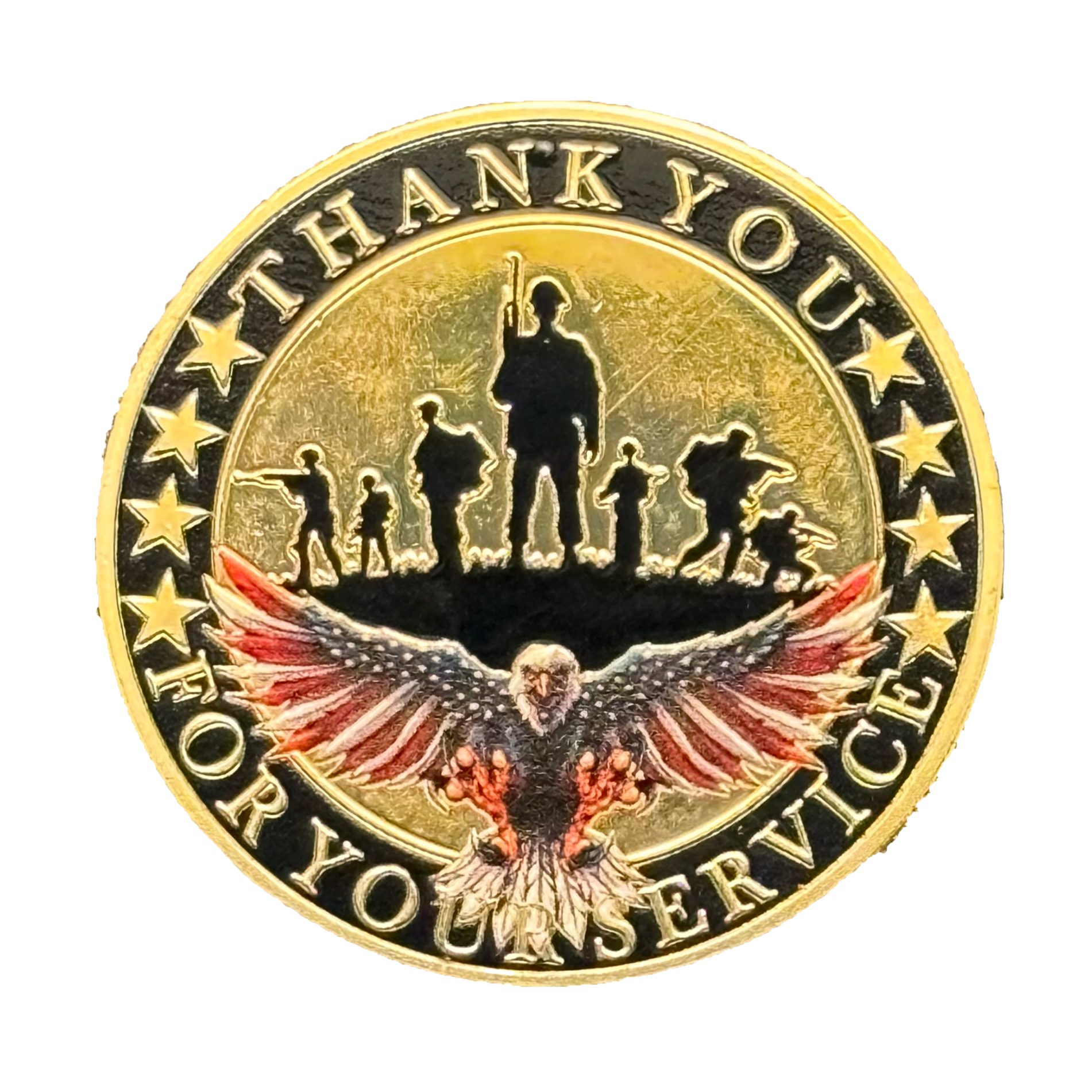 Military Veterans Thank You Commemorative Challenge Gold Coin with Eagle and Flag Design All Products 3