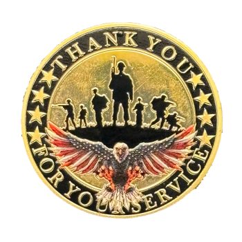 Military Veterans Thank You Commemorative Challenge Gold Coin with Eagle and Flag Design All Products