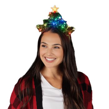 Light Up Christmas Tree Headband with Gold Star and Green Sequin Tinsel All Products 3