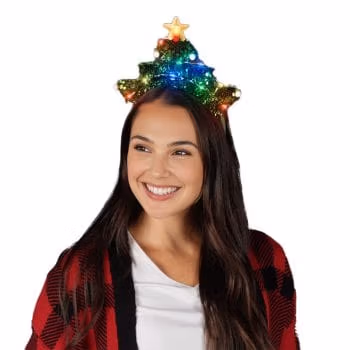 Light Up Christmas Tree Headband with Gold Star and Green Sequin Tinsel All Products
