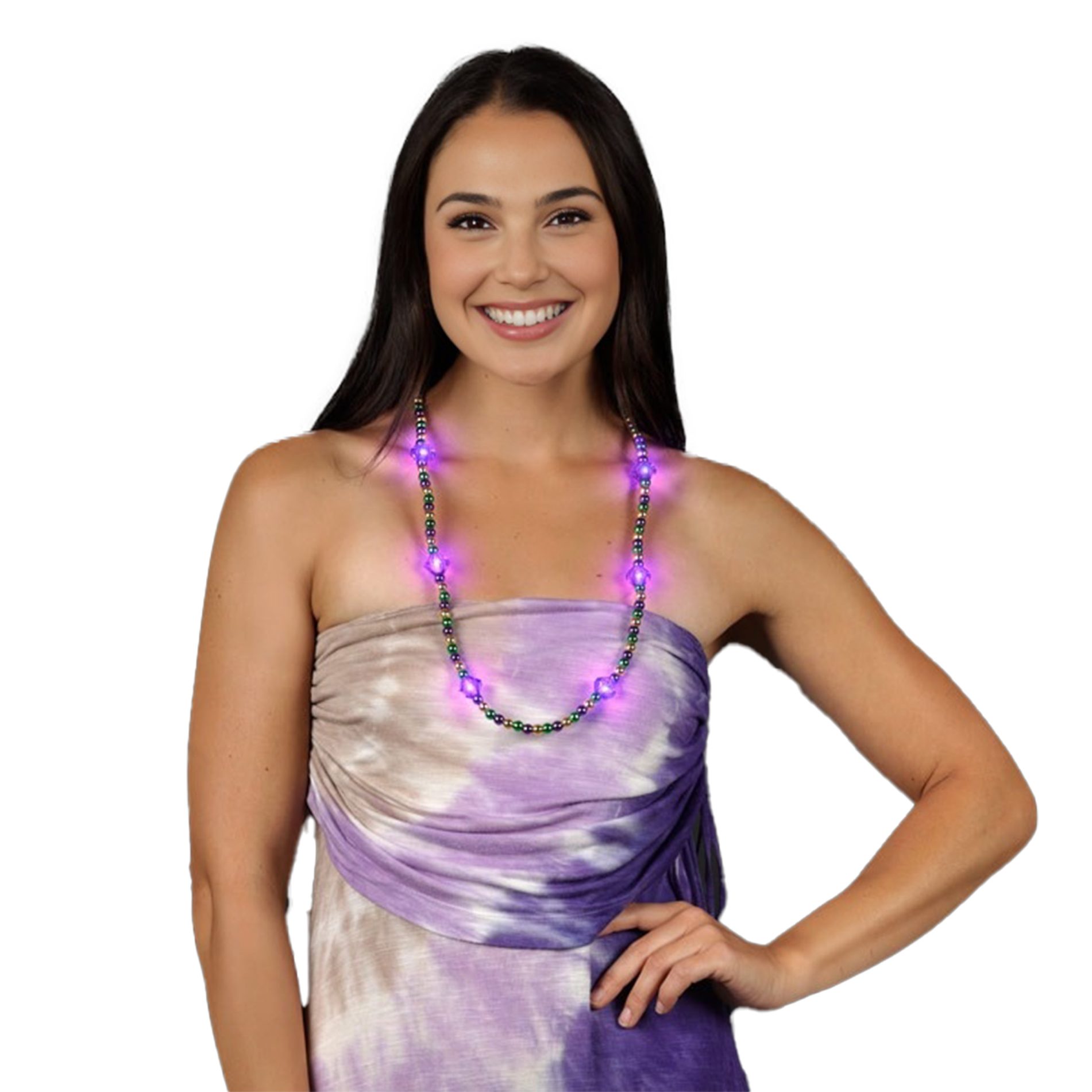 Mardi Gras Metallic Beads Necklace with Light Up Jewel Accents All Products 3