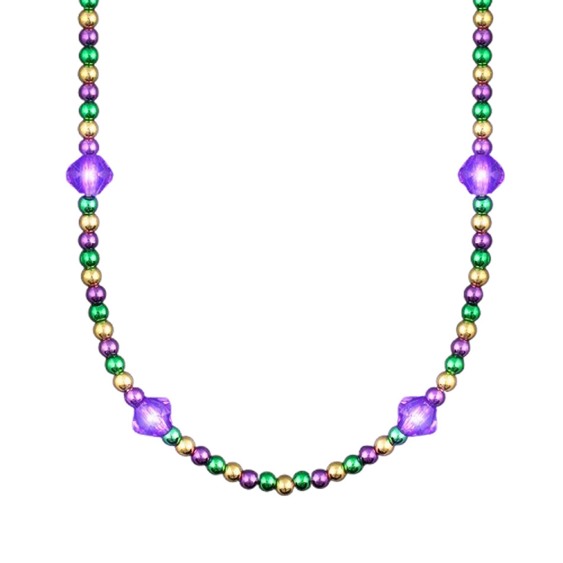 Mardi Gras Metallic Beads Necklace with Light Up Jewel Accents All Products 5