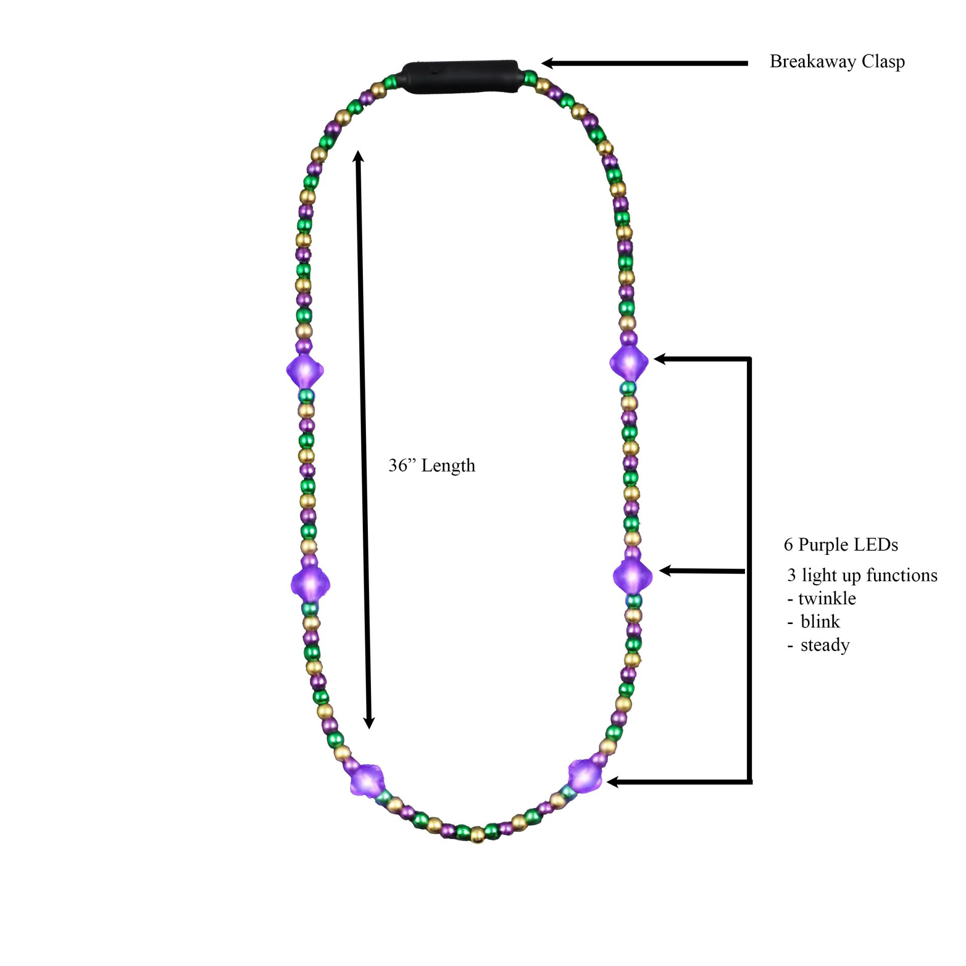 Mardi Gras Metallic Beads Necklace with Light Up Jewel Accents All Products 6