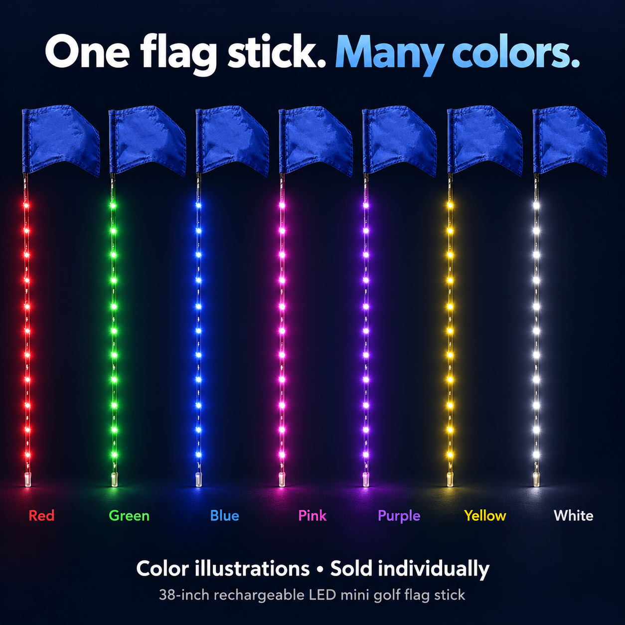 38 Inch Rechargeable LED Mini Golf Flag Stick Multicolor 358 Effects and Remote All Products 38 Inch Rechargeable LED Mini Golf Flag Stick Multicolor 358 Effects and Remote All Products 2