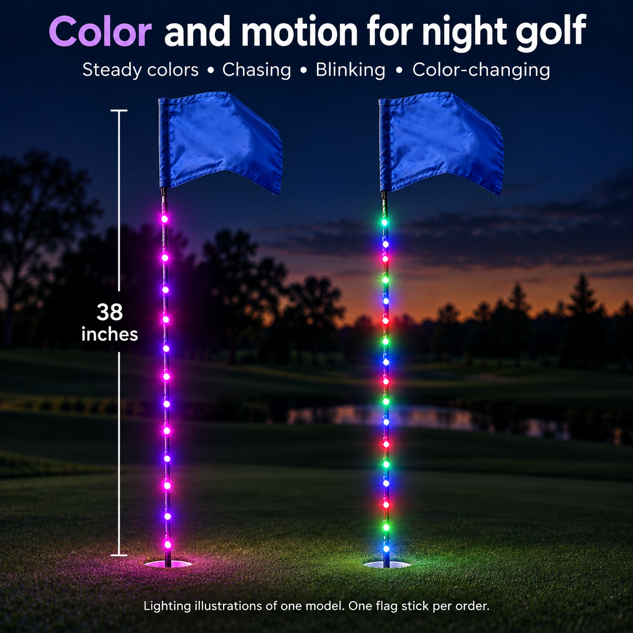 38 Inch Rechargeable LED Mini Golf Flag Stick Multicolor 358 Effects and Remote All Products 38 Inch Rechargeable LED Mini Golf Flag Stick Multicolor 358 Effects and Remote All Products 3
