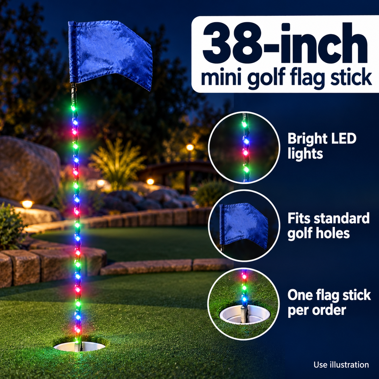 38 Inch Rechargeable LED Mini Golf Flag Stick Multicolor 358 Effects and Remote All Products 38 Inch Rechargeable LED Mini Golf Flag Stick Multicolor 358 Effects and Remote All Products 5