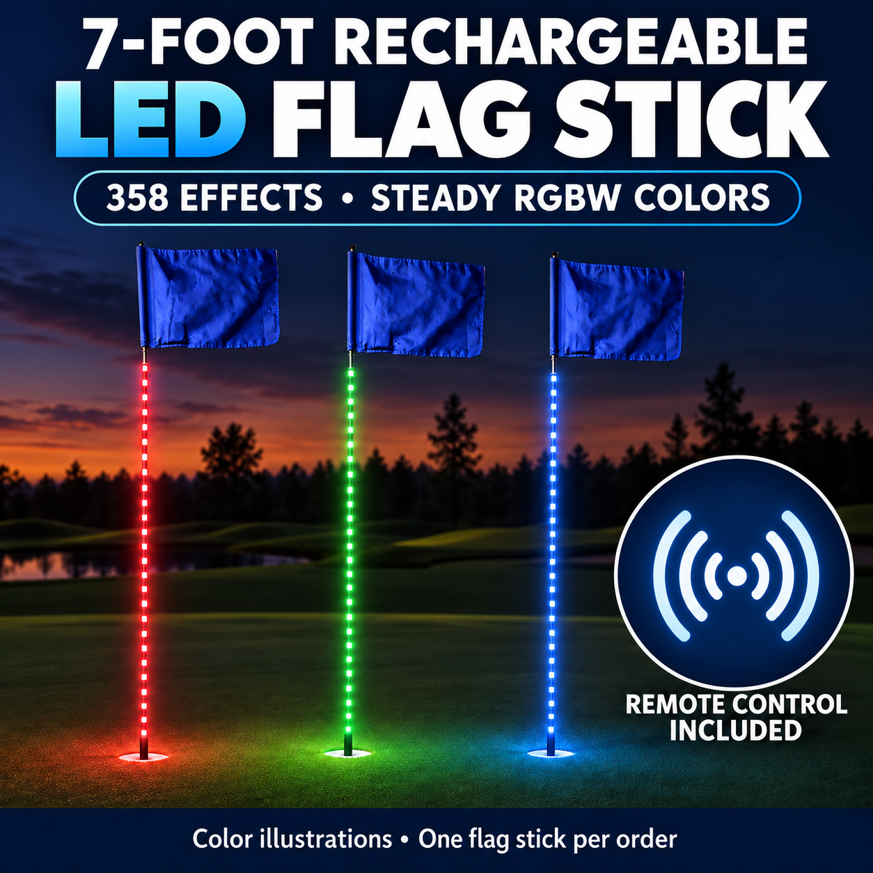 7 Foot Rechargeable LED Golf Flag Stick Multicolor 358 Effects and Remote All Products 7 Foot Rechargeable LED Golf Flag Stick Multicolor 358 Effects and Remote All Products 3