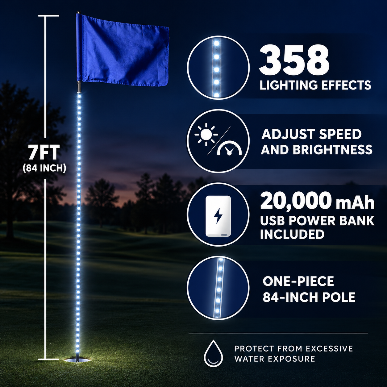 7 Foot Rechargeable LED Golf Flag Stick Multicolor 358 Effects and Remote All Products 7 Foot Rechargeable LED Golf Flag Stick Multicolor 358 Effects and Remote All Products 4