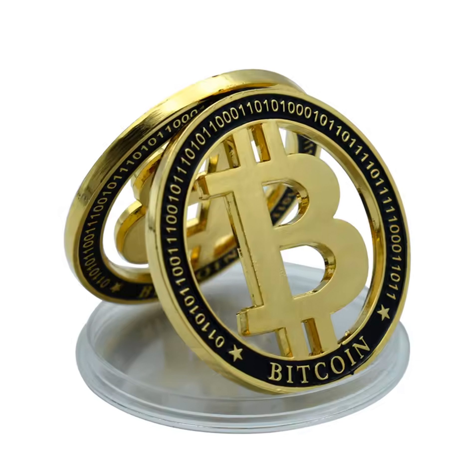 Gold Plated Bitcoin Commemorative Coin Cut Out Fiat Keep the B Crypto Collectors Edition with Binary Code All Products 3