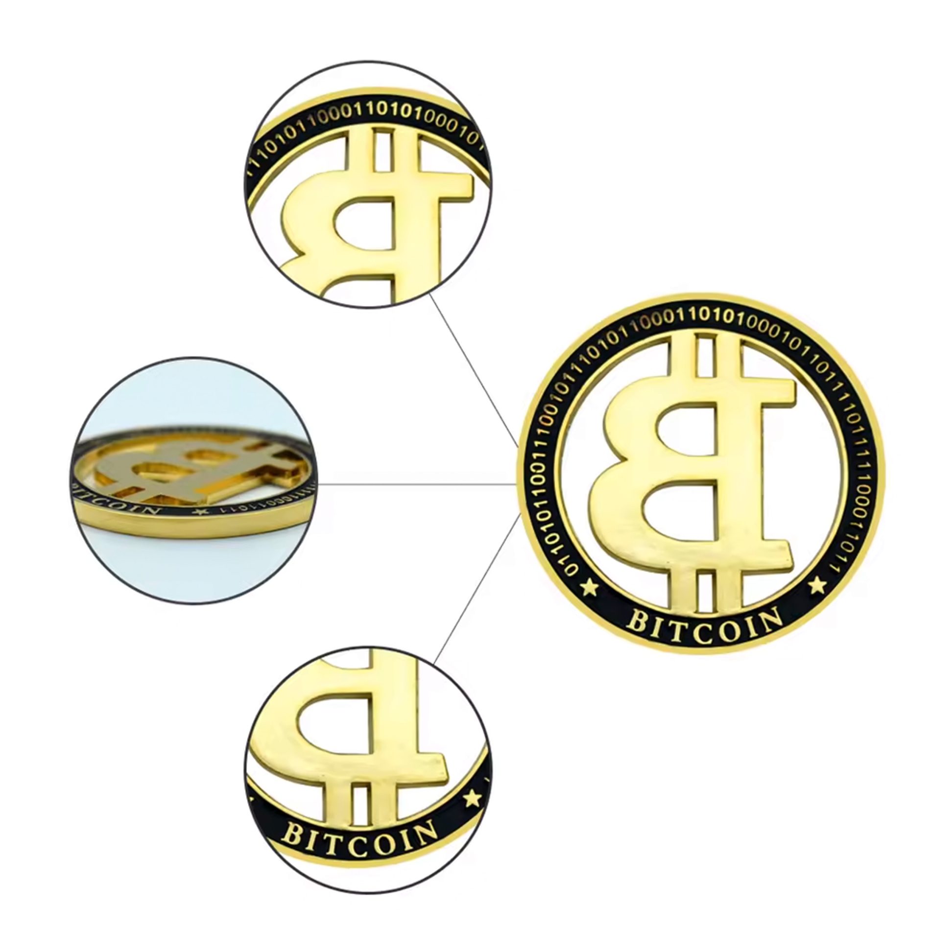 Gold Plated Bitcoin Commemorative Coin Cut Out Fiat Keep the B Crypto Collectors Edition with Binary Code All Products 6