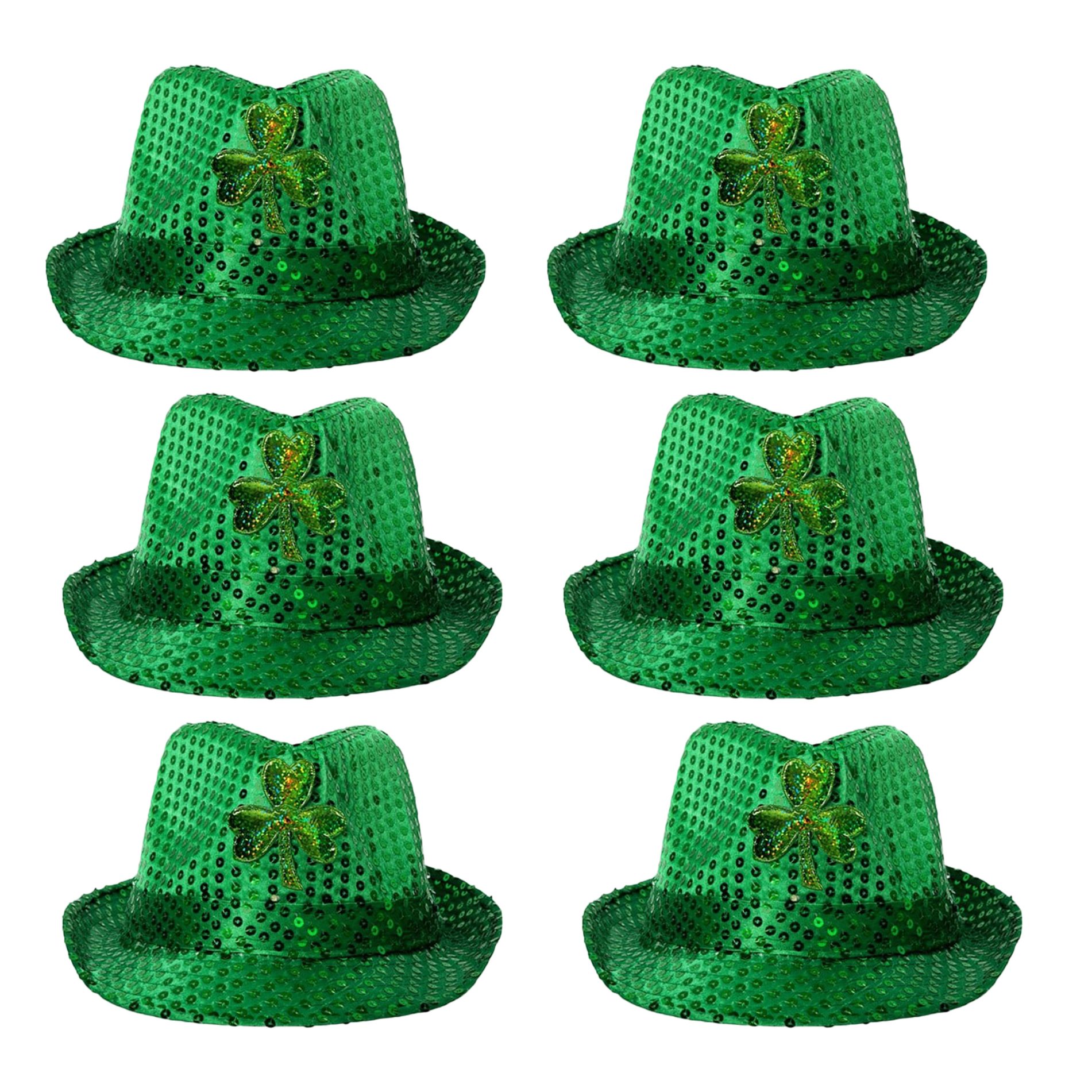 Pack of 6 LED Flashing Fedora Hat with Green Shamrock Sequins All Products 3