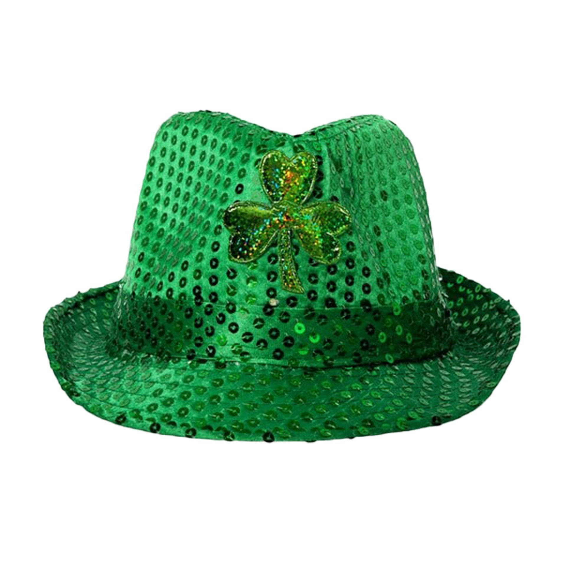 Pack of 6 LED Flashing Fedora Hat with Green Shamrock Sequins All Products 6