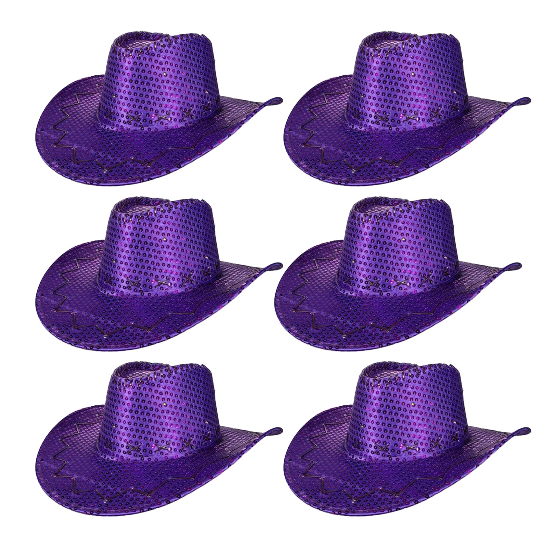 Pack of 6 LED Western Sequin Cowboy Hat with Fancy Stitching Purple All Products 4