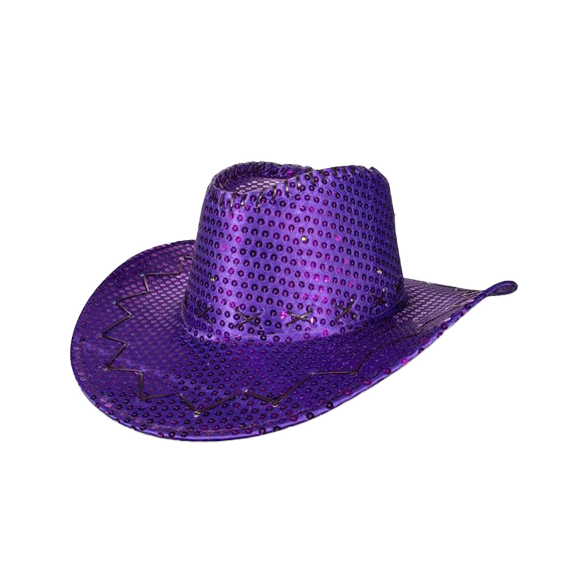 Pack of 6 LED Western Sequin Cowboy Hat with Fancy Stitching Purple All Products 6