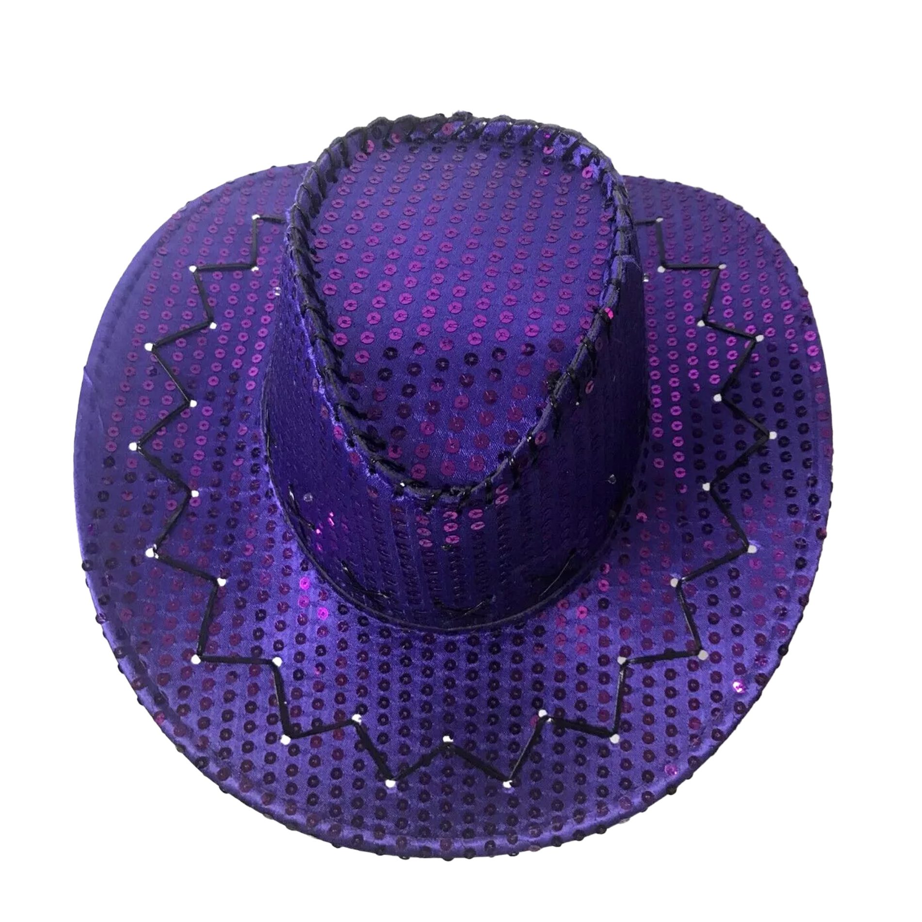 Pack of 6 LED Western Sequin Cowboy Hat with Fancy Stitching Purple All Products 8