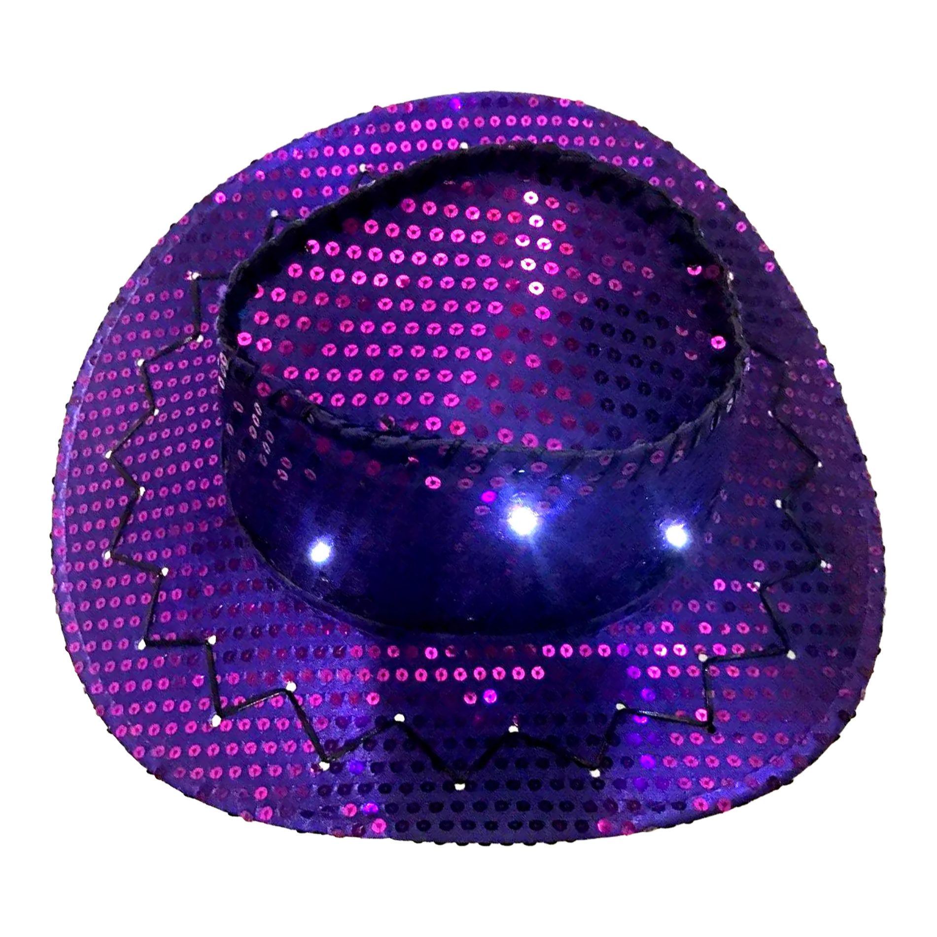 Pack of 6 LED Western Sequin Cowboy Hat with Fancy Stitching Purple All Products 5