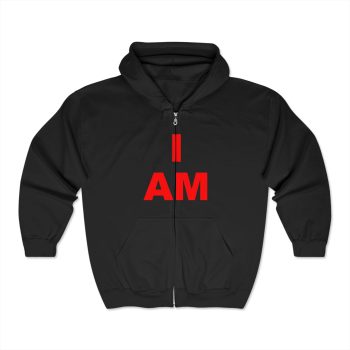 “I AM” Empowerment Zip Hoodie – Red Print, Bold & Fearless Unisex Heavy Blend™ Full Zip Hooded Sweatshirt